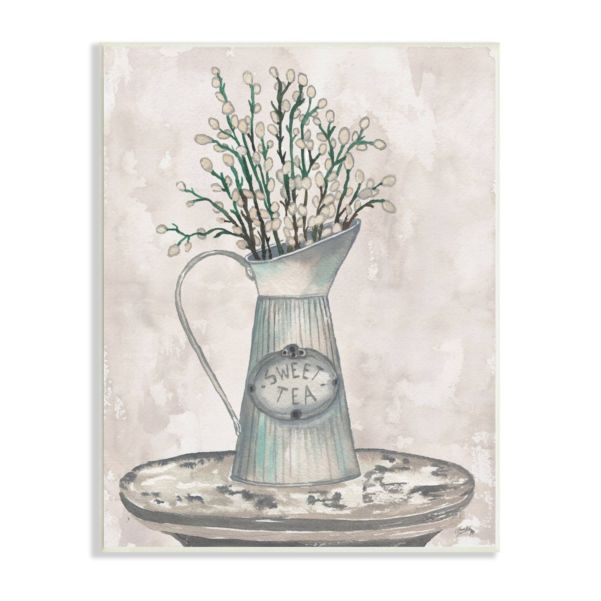 Stupell Industries Pussy Willow Botanicals Sweet Tea Country Jar Painting Wall Plaque